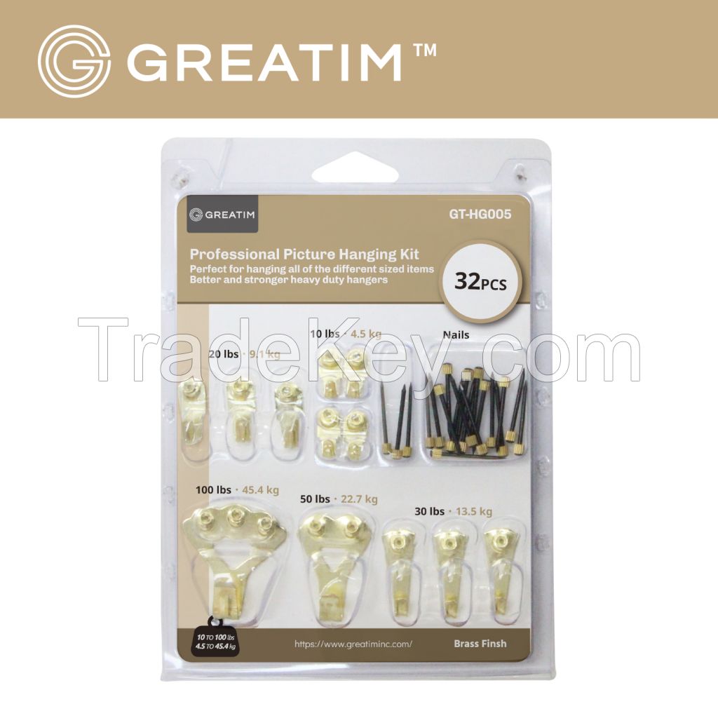 Greatim GT-HG005, Professional Picture Hanging Kit, 32pcs, Steel/Brass