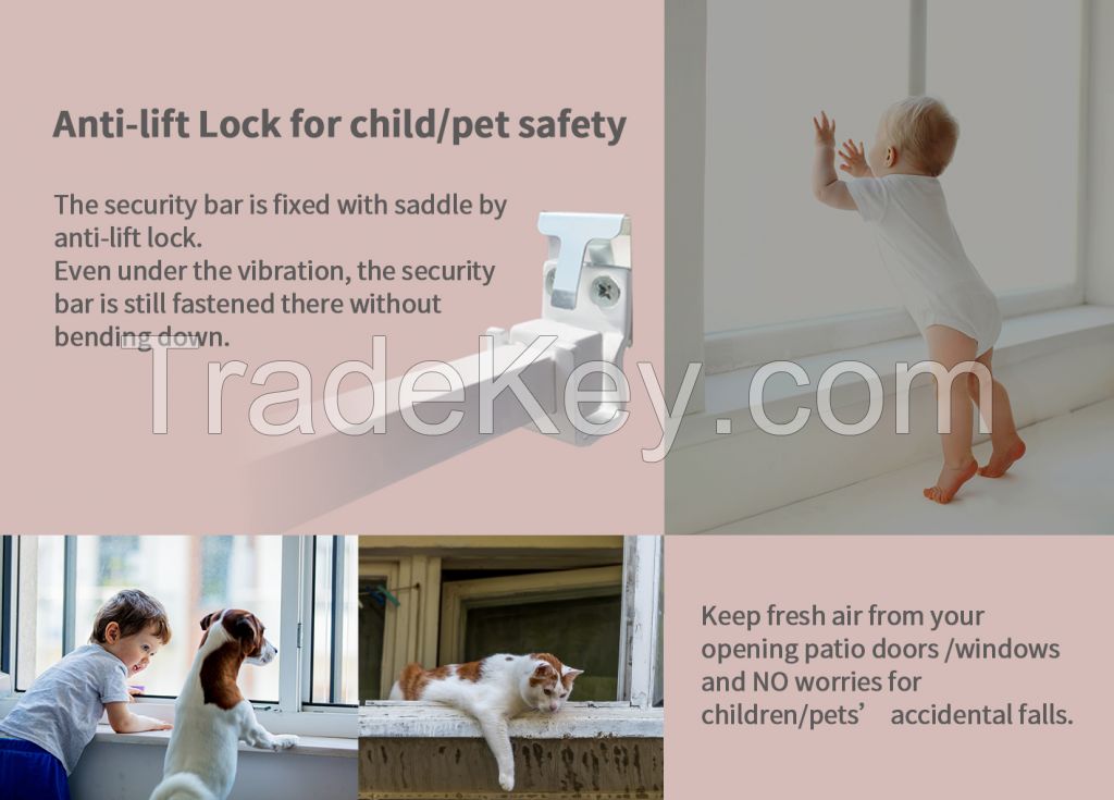 Greatim GT-DB003 Sliding Door Security Bar, Quick and Trouble Free Installation, Childproof/Pet Proof Anti-Lift Lock