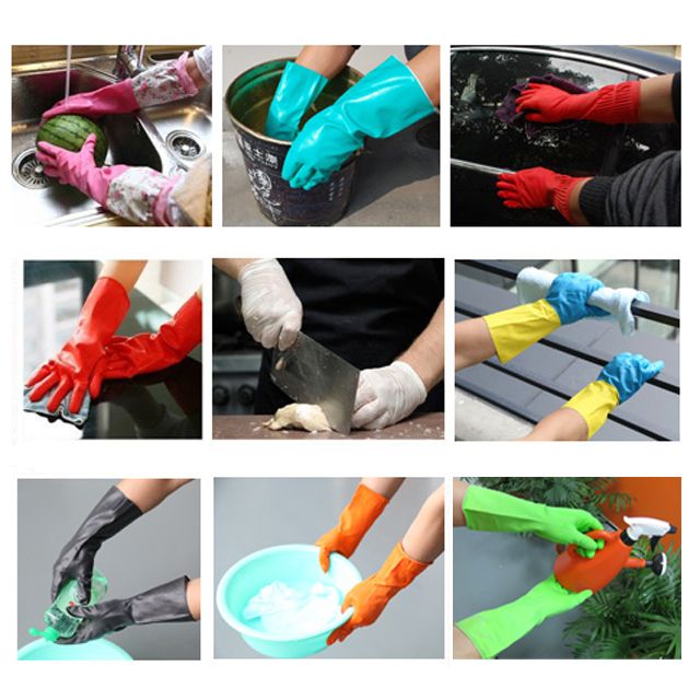 Flock Lined Kitchen Garden Dishwashing household Yellow rubber latex gloves