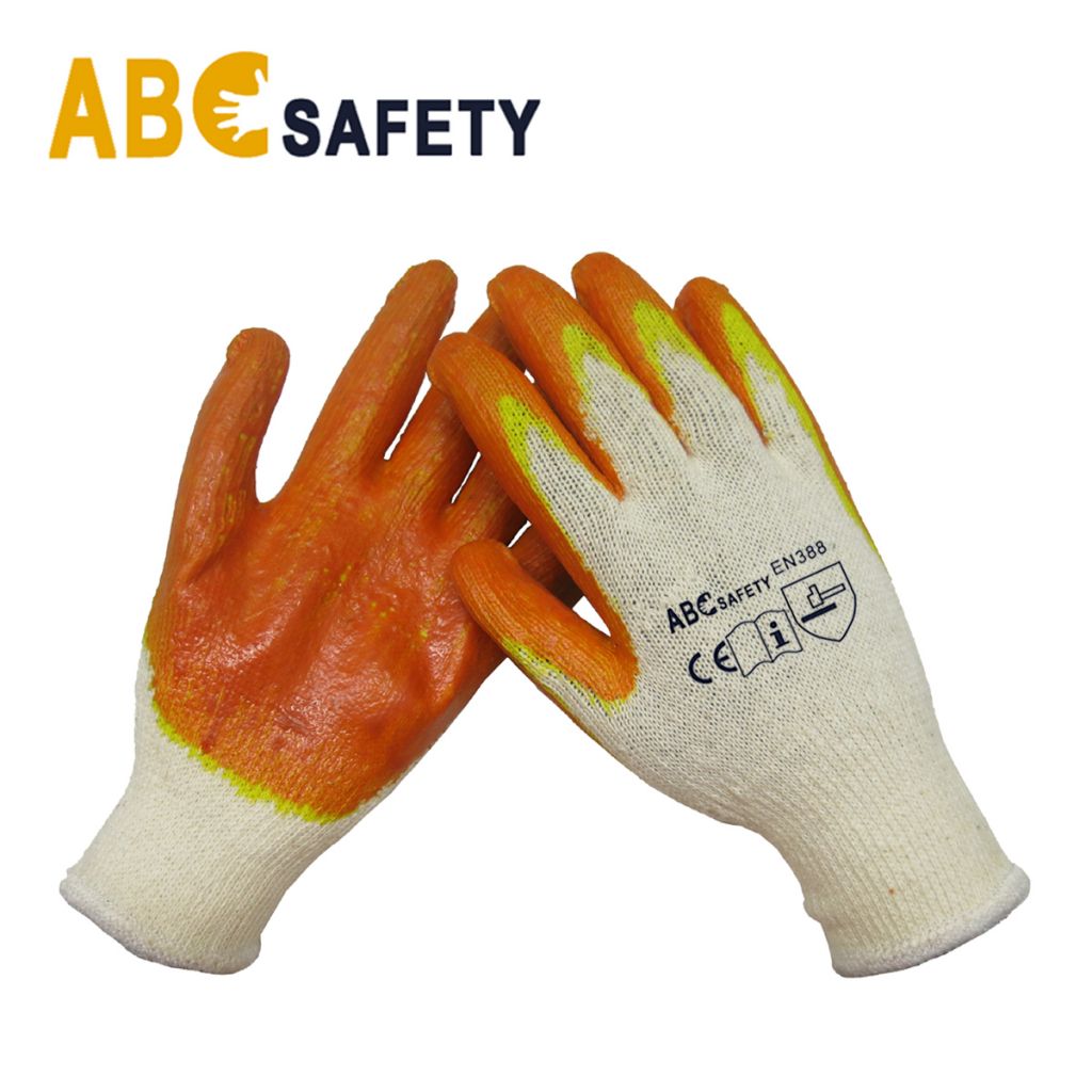 Hot-selling 10 gauge natural T/C shell. Red/yellow mixed latex smooth finish glove worker