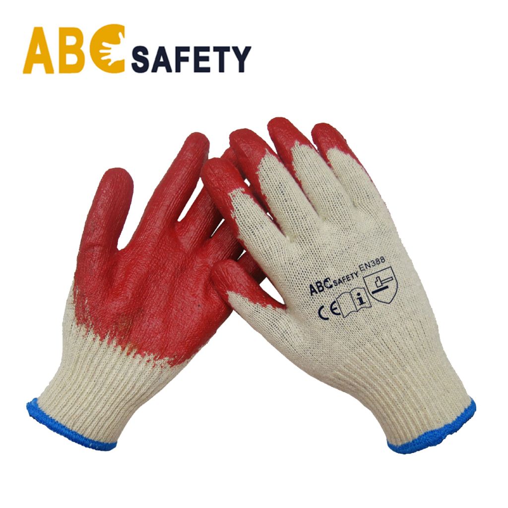 Top Quality 10 gauge economic natural T/C shell.With red latex smooth finished safety working gloves