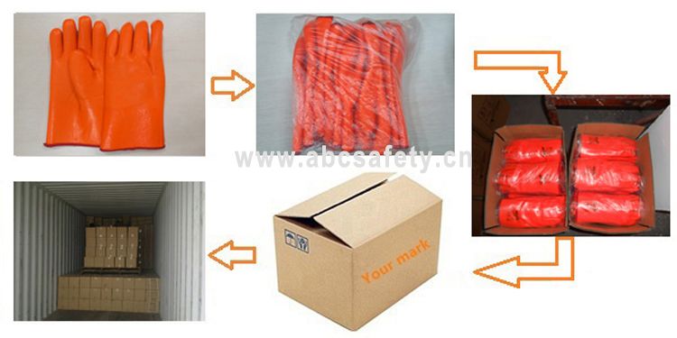 100% cotton liner Red full PVC dipped Oil Resistant safety gloves