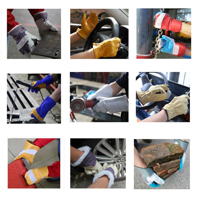 14" Gray Cow Split Leather Welding Gloves Supplier