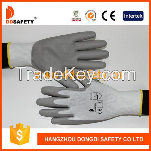 White nylon with Grey PU glove-DPU108
