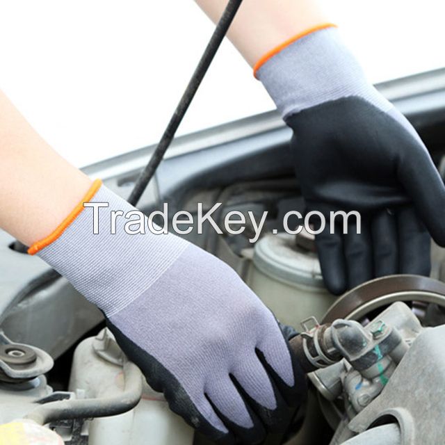 Black nylon with black nitrile foam glove-DNN151