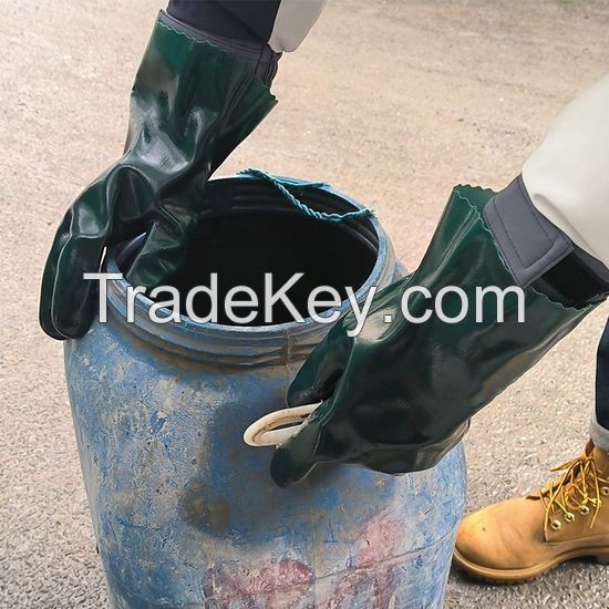 DDsafety 77+countries 25cm Dark green Smooth Fully Dipped PVC Gloves Chemical Resistant Cheap Industrial polyester/cotton Lined