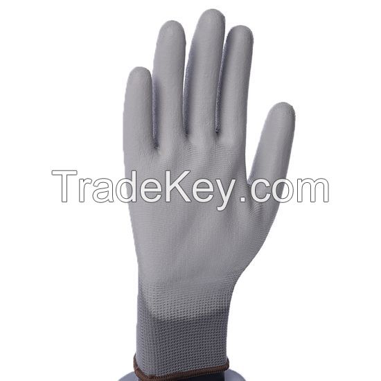 DDsafety export to 77+countries 15+years low-cost manufacturer gloves ESD Carbon Fiber Grey Polyester Work Gloves Grey PU Coated Palm Safety Working Glove