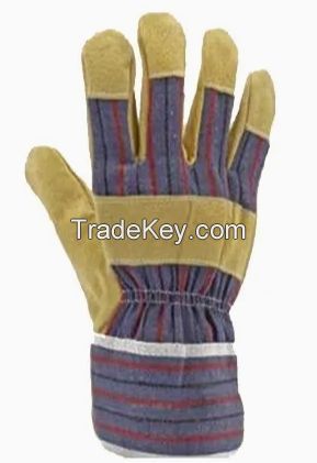 DDsafety Pig split leather gloves Stripe cotton back glove Half lining pasted cuff gloves OEM products for industrial/home/construction.CE/ISO standards