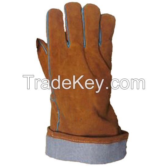 DDsafety 15+years low-cost manufacturer Aramid fiber stitching outside Suede Cowhide Leather Gold yellow Cow split welder gloves