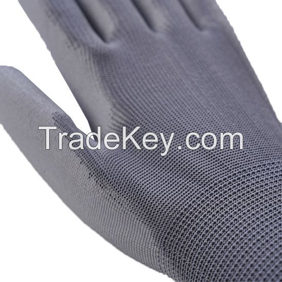 DDsafety export to 77+countries 15+years low-cost manufacturer gloves ESD Carbon Fiber Grey Polyester Work Gloves Grey PU Coated Palm Safety Working Glove