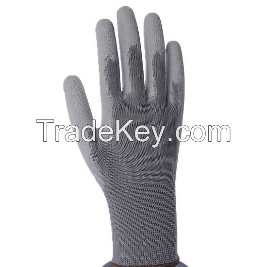 DDsafety export to 77+countries 15+years low-cost manufacturer gloves ESD Carbon Fiber Grey Polyester Work Gloves Grey PU Coated Palm Safety Working Glove