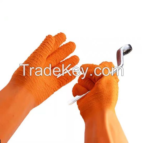 DDsafety Â 15+years low-cost manufacturer gloves. Long Latex Coated Crinkle Orange latex coated crinkle finish on the palm glove