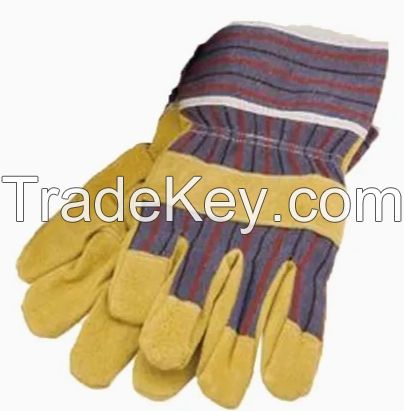 DDsafety Pig split leather gloves Stripe cotton back glove Half lining pasted cuff gloves OEM products for industrial/home/construction.CE/ISO standards