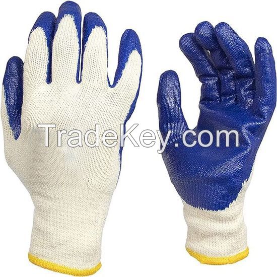 DDsafety 77+countries low-cost manufacturer gloves. OEM for industrial/home/construction 10 gauge economic natural T/C shell.With blue latex smooth finished.