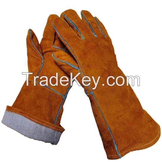 DDsafety 15+years low-cost manufacturer Aramid fiber stitching outside Suede Cowhide Leather Gold yellow Cow split welder gloves