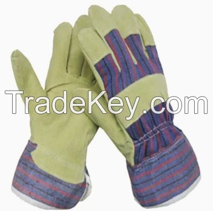 DDsafety Pig split leather gloves Stripe cotton back glove Half lining pasted cuff gloves OEM products for industrial/home/construction.CE/ISO standards
