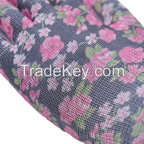 DDsafety 13 Gauge Red Flower Design Nylon Liner. Knit Wrist. White PU Coated on Palm/Finger Non-Slip Glove OEM products CE/ISO standards