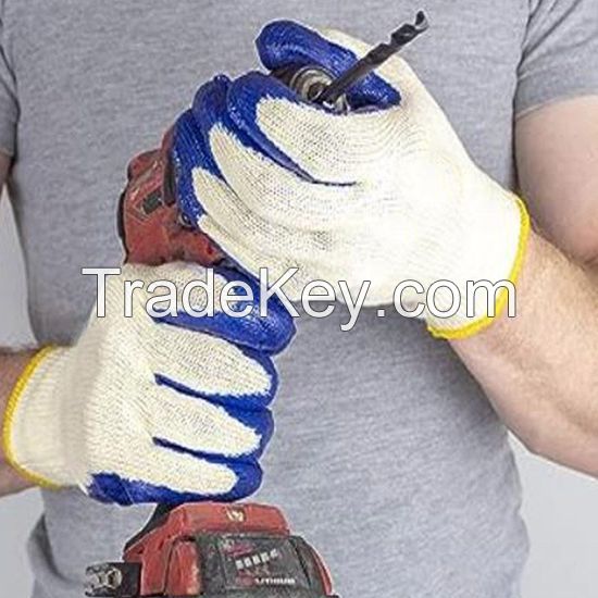 DDsafety 77+countries low-cost manufacturer gloves. OEM for industrial/home/construction 10 gauge economic natural T/C shell.With blue latex smooth finished.