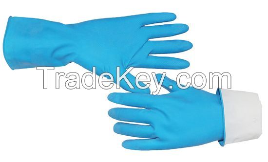 DDSAFETY BSCI China factory Light Blue Color Spray Flock lined reusable Â Latex Household general-purpose cleaning Glove