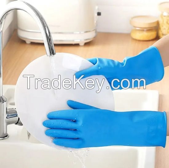 DDSAFETY BSCI China factory Light Blue Color Spray Flock lined reusable Â Latex Household general-purpose cleaning Glove