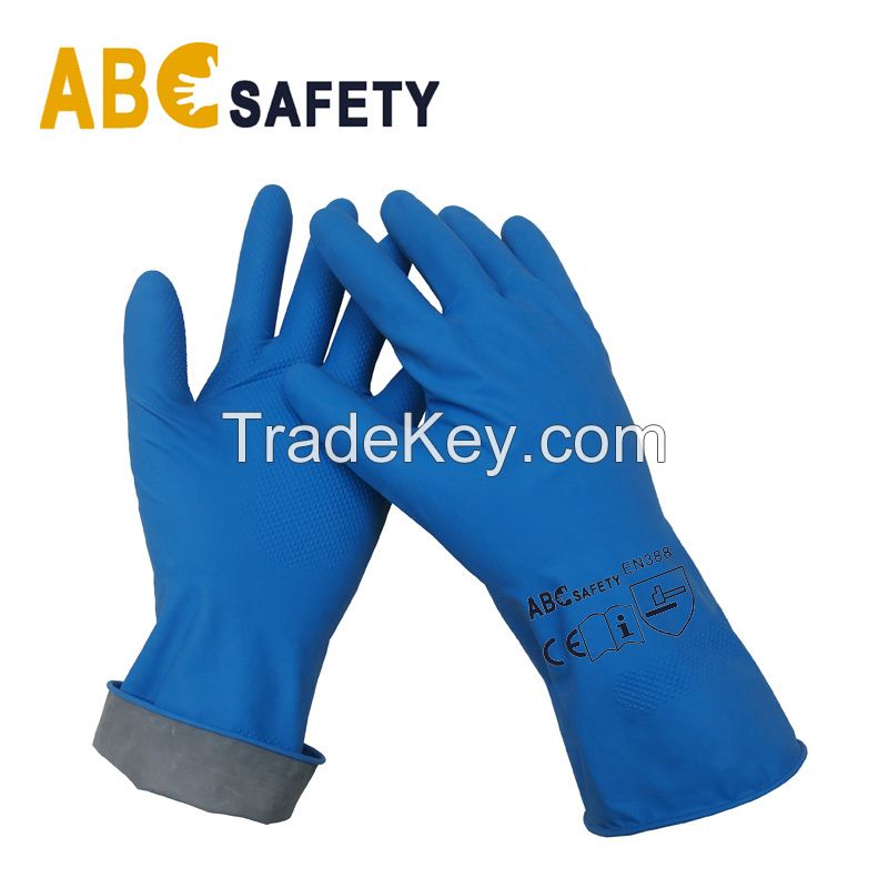 Blue Latex Household Gloves with Silver Straight Cuff Custom Logo Dish-Washing Cleaning