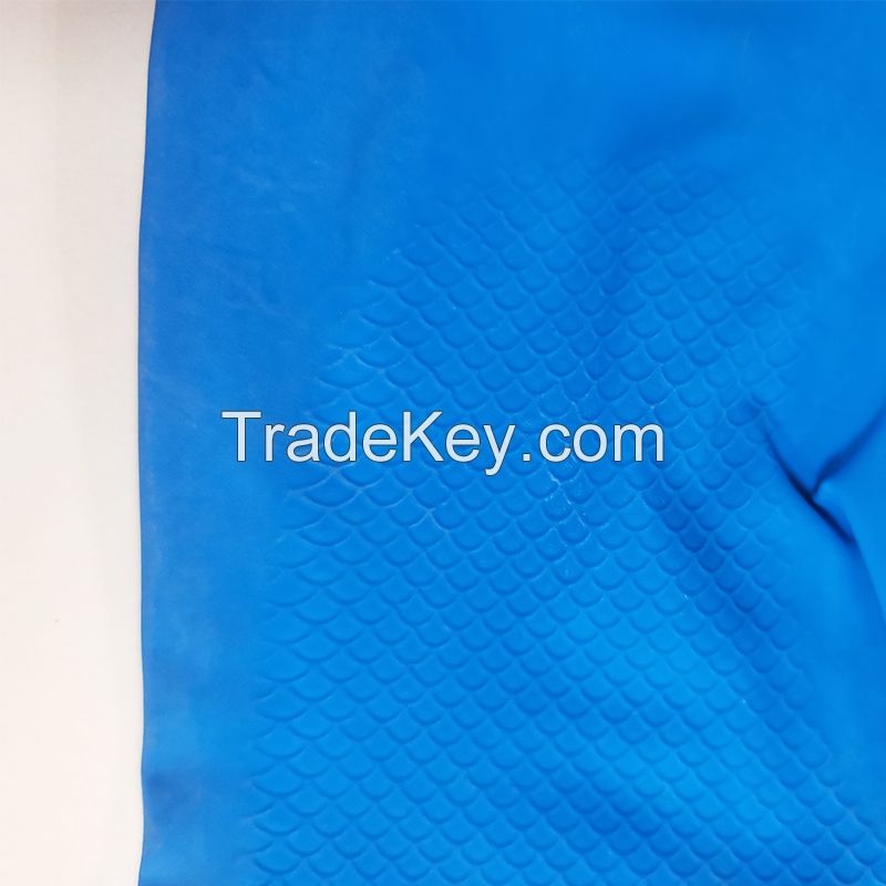 Blue Latex Household Gloves with Silver Straight Cuff Custom Logo Dish-Washing Cleaning