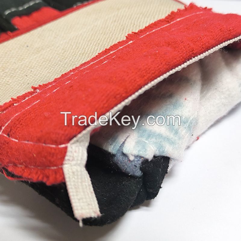 ABC SAFETY Black Cow Split Leather Full Palm Red Cotton Back Rubberized Cuff Work Gloves