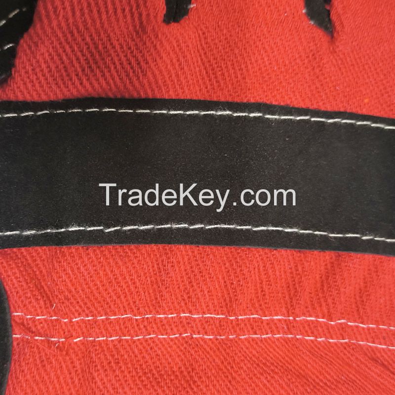 ABC SAFETY Black Cow Split Leather Full Palm Red Cotton Back Rubberized Cuff Work Gloves