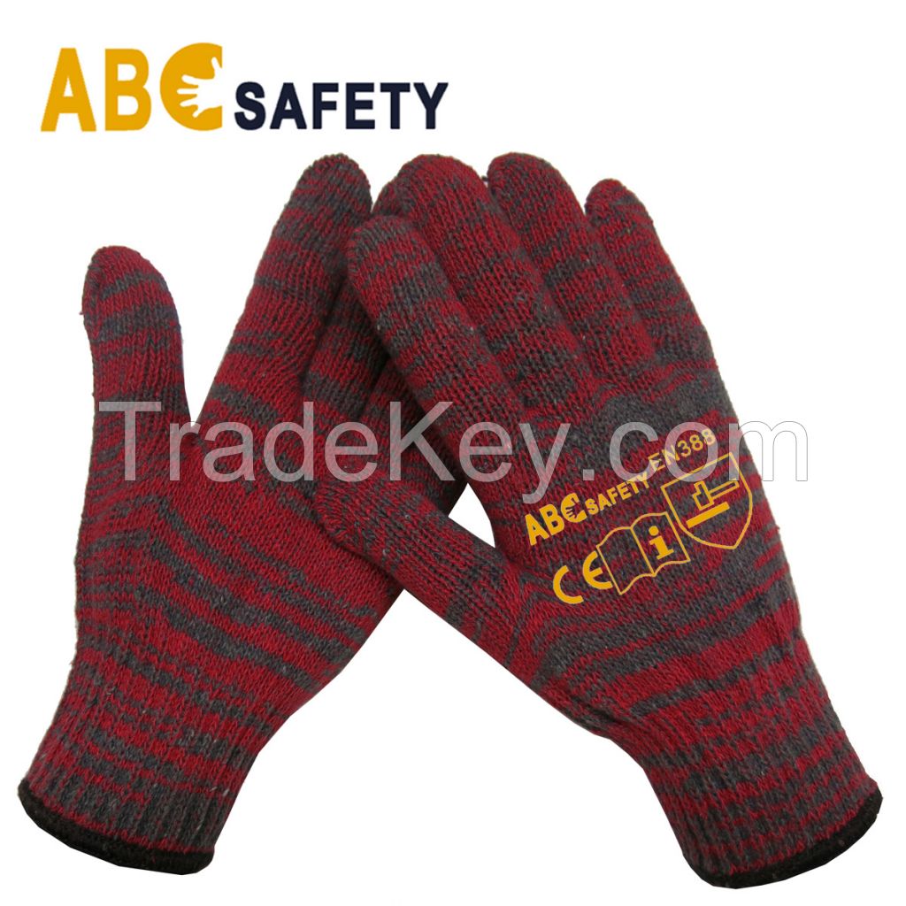 Red/Grey Mixed Cotton/Polyester 7gauge with 2 Threads Work Gloves