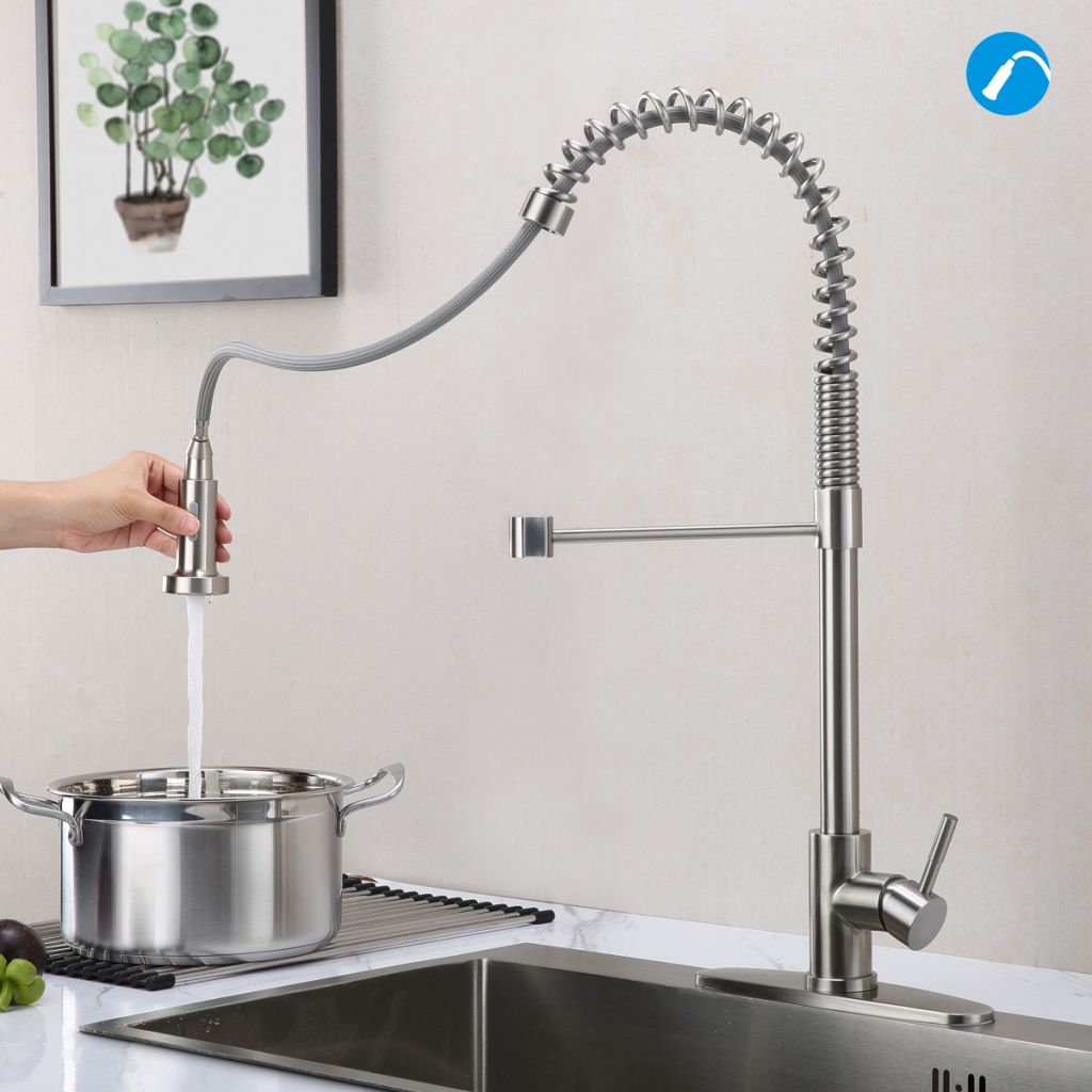 Hot sale in Amazon-Spring high arc kitchen sink faucet with pull down sprayer-Brushed Nichel