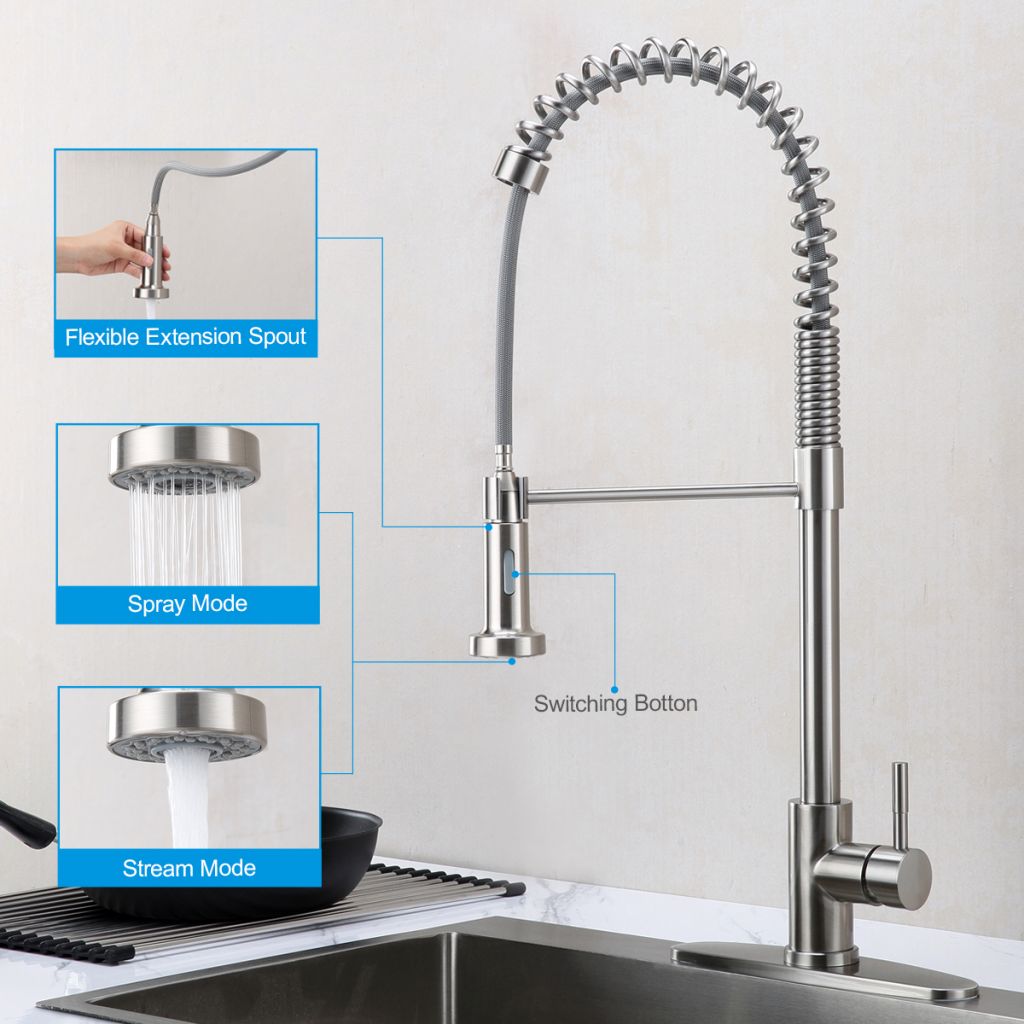 Hot sale in Amazon-Spring high arc kitchen sink faucet with pull down sprayer-Brushed Nichel