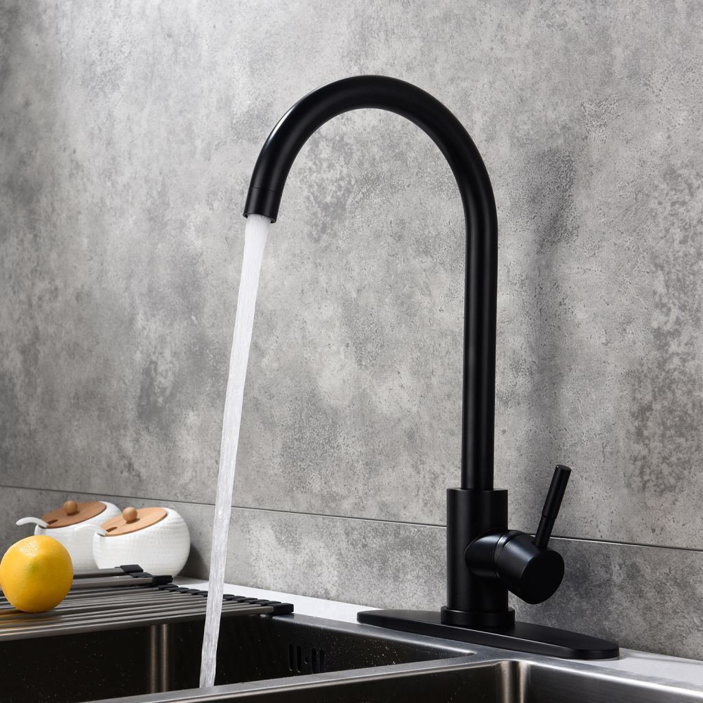 Classic High Arc Single Handle Stainless Steel Kitchen Sink Faucet-Matte Black