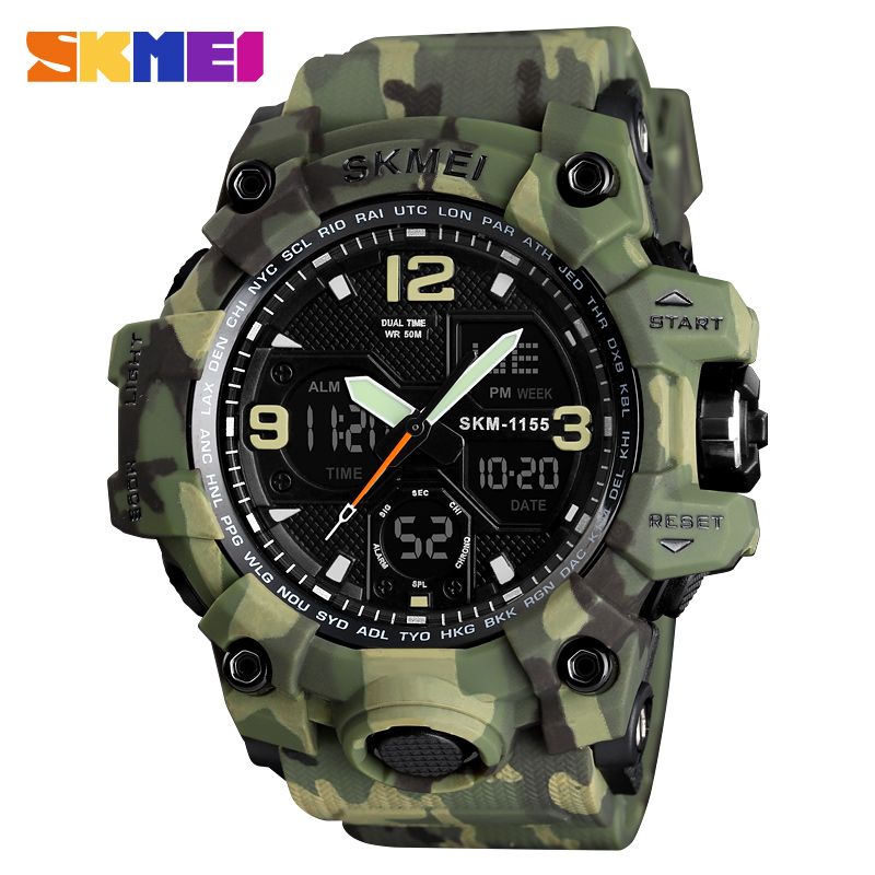 Athletic Watches Hot Jam Tangan Skmei 1155 Analog-Digital Watch Camouflage Army Pupils Wristwatch