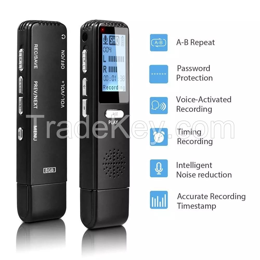 V25 8gb/16gb/32gb Digital Voice Activated Recorder Hd Recording Of Lectures And Meetings With Microphone, Noise Reduction Audio, High Quality Sound, Portable Mini Dictaphone Voice Recorder