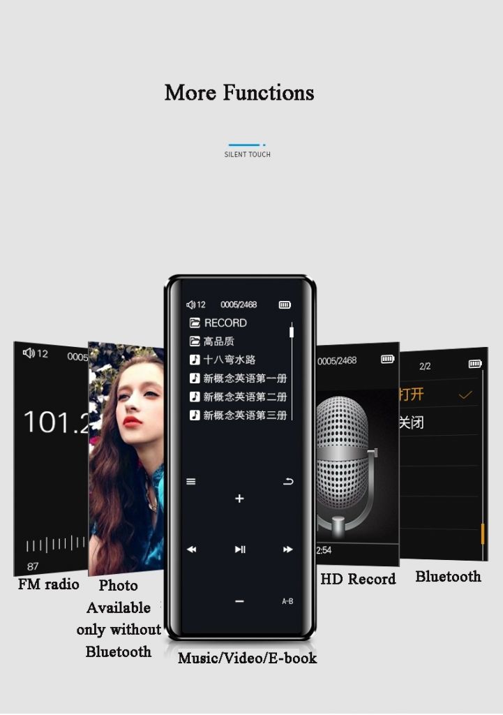 X5 2019 New Touch Screen FM Radio Music HIFI MP3 MP4 Player Audio Record Voice Recorder MP4 Film Video USB MP3 Player 