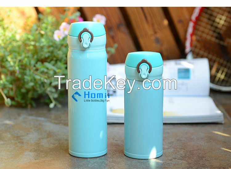 Hangzhou homii Industry 500ml Travel Coffee Flask Stainless Steel Vacuum Insulated push botton drinking sport bottles 