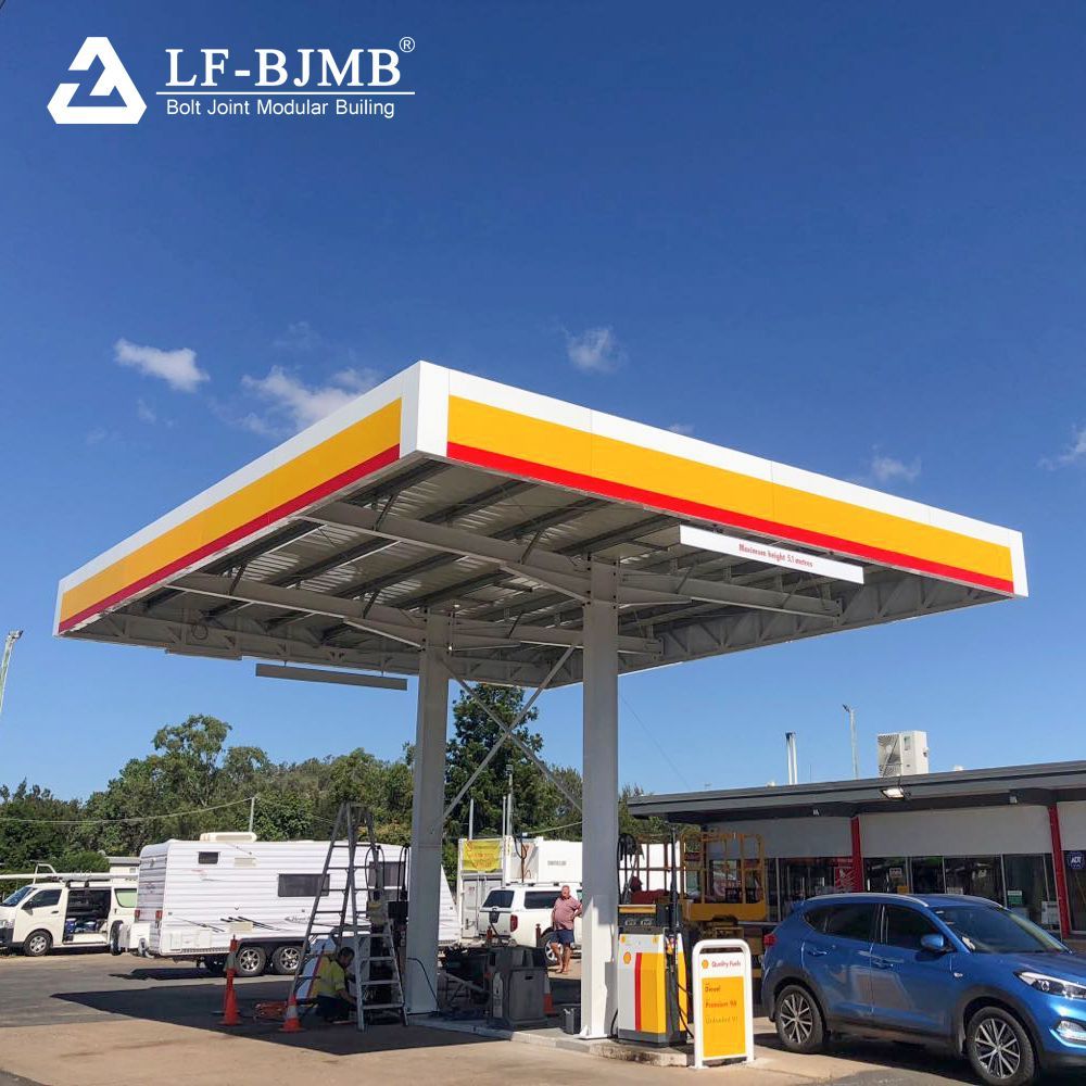 Prefab Galvanized Space Frame Steel Structure Gas Petrol Filling Station Canopy Roofing Cover