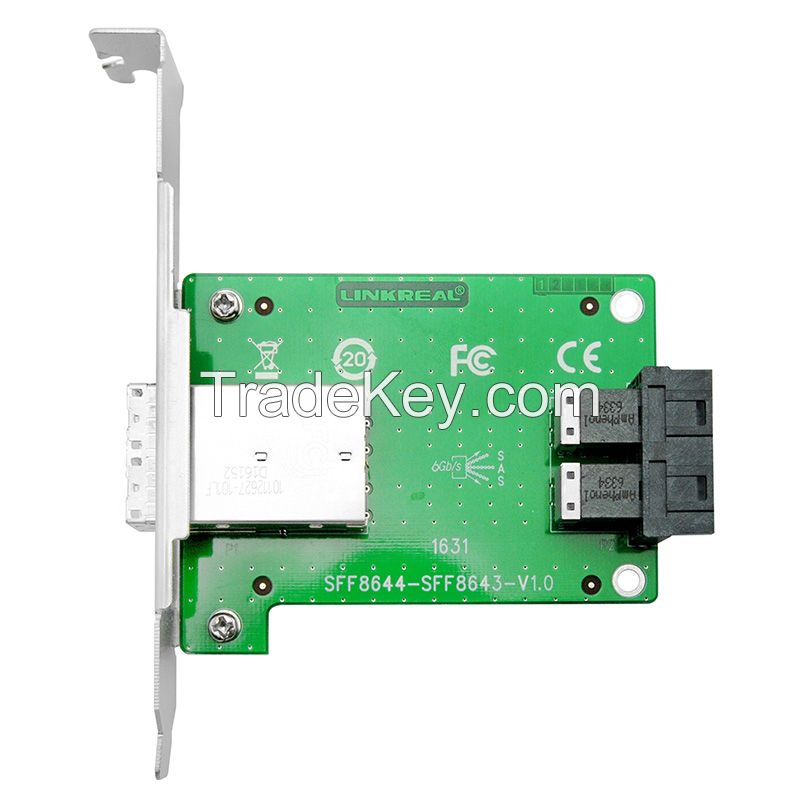 Linkreal Dual Mini-SAS SFF-8643 to SFF-8644 Adapter in PCIe Card Bracket