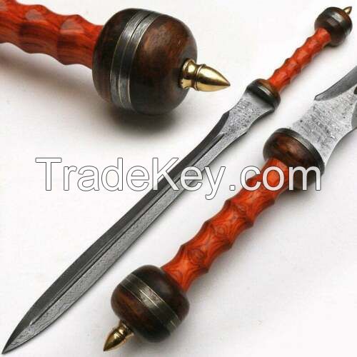 Handmade Damascus Steel Spartacus Sword with Sheath" Hard Wood Handle
