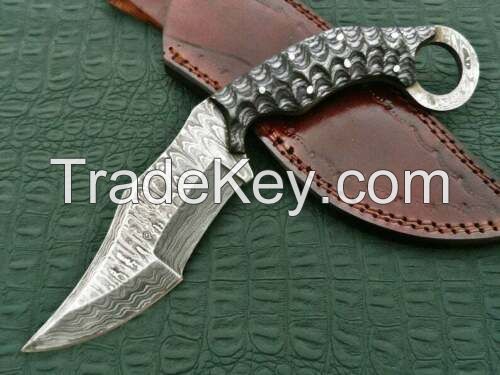 Custom Handmade Damascus Steel Beautiful Karambit Knife With Black Razor Handle