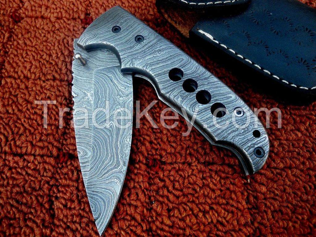 CUSTOM HAND MADE DAMASCUS STEEL FOLDING POCKET KNIFE