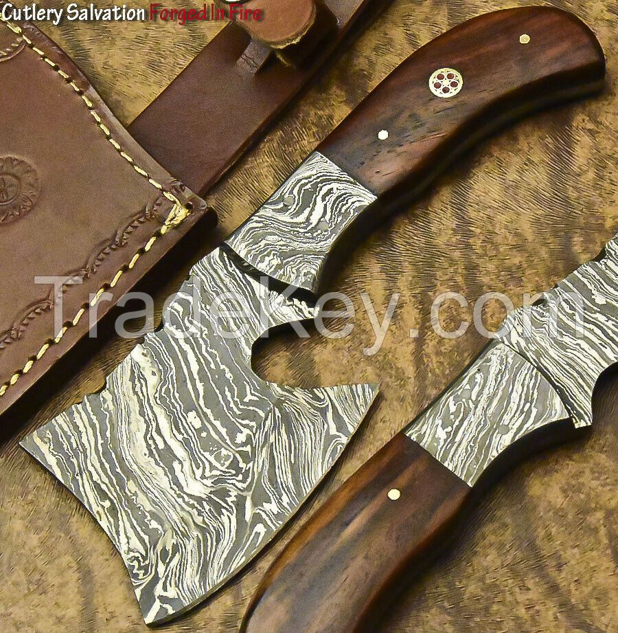 Cuatom Handmade Damascus Steel Mini ULU Axe Camping Crafts Collectible