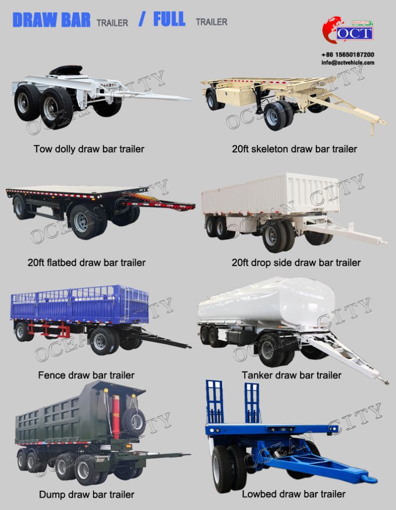 China factory customized 2 axles skeleton draw bar semi trailer