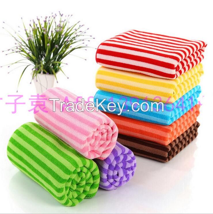 Yarn-dyed color striped microfiber cleaning towel