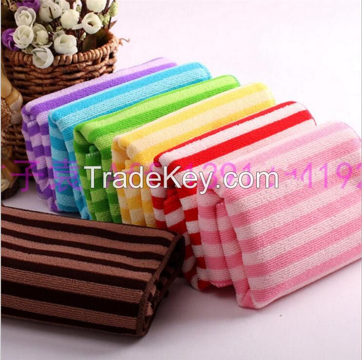 Yarn-dyed color striped microfiber cleaning towel