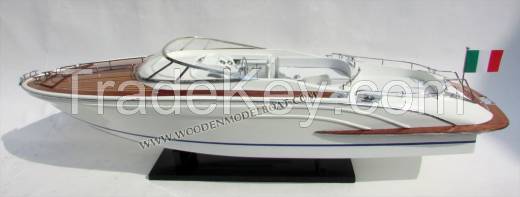 RIVA RAMA 44 - WHITE PEARL PAINTED WOODEN MODEL BOAT HIGH QUALITY MADE IN VIETNAM