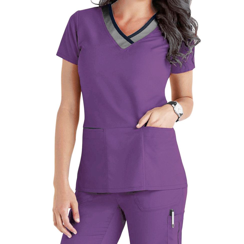 Stylish Breathable V Neck Patchwork Custom Nursing Medical Scrubs Unif