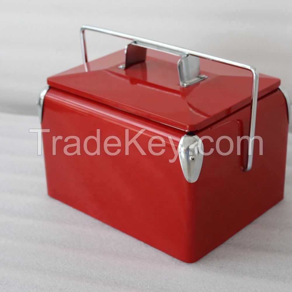 Small Portable Ice Mini Retro Picnic Beer Metal Cooler Box