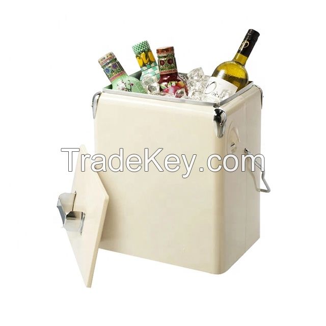 Small Portable Ice Mini Retro Picnic Beer Metal Cooler Box