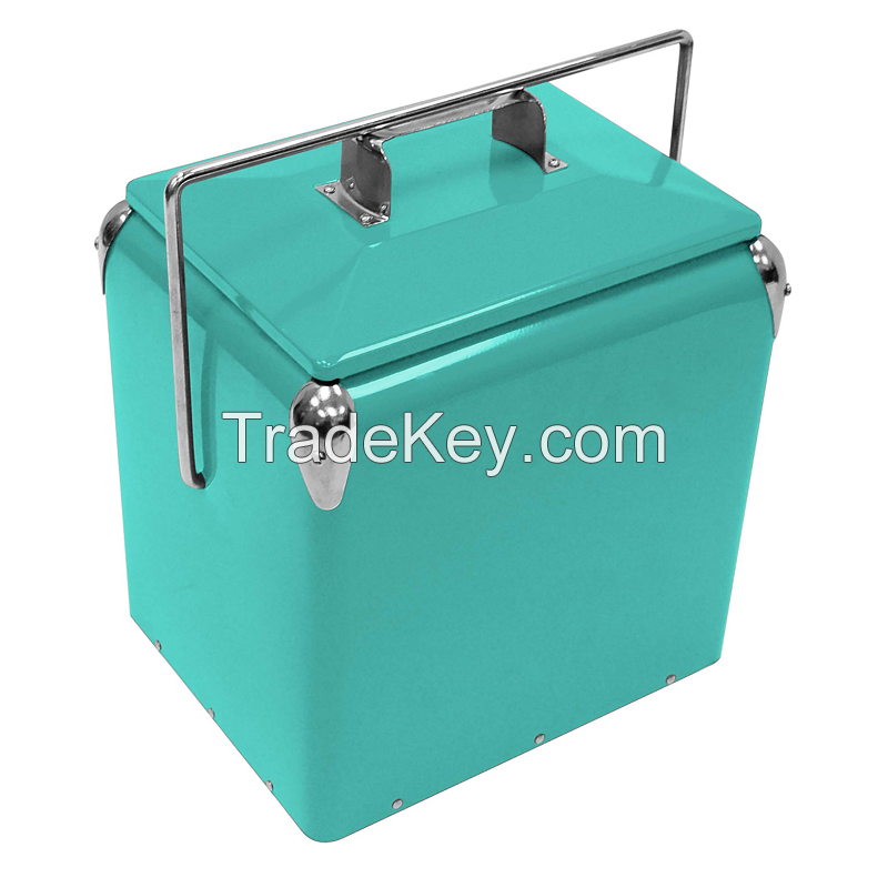 Small Portable Ice Mini Retro Picnic Beer Metal Cooler Box